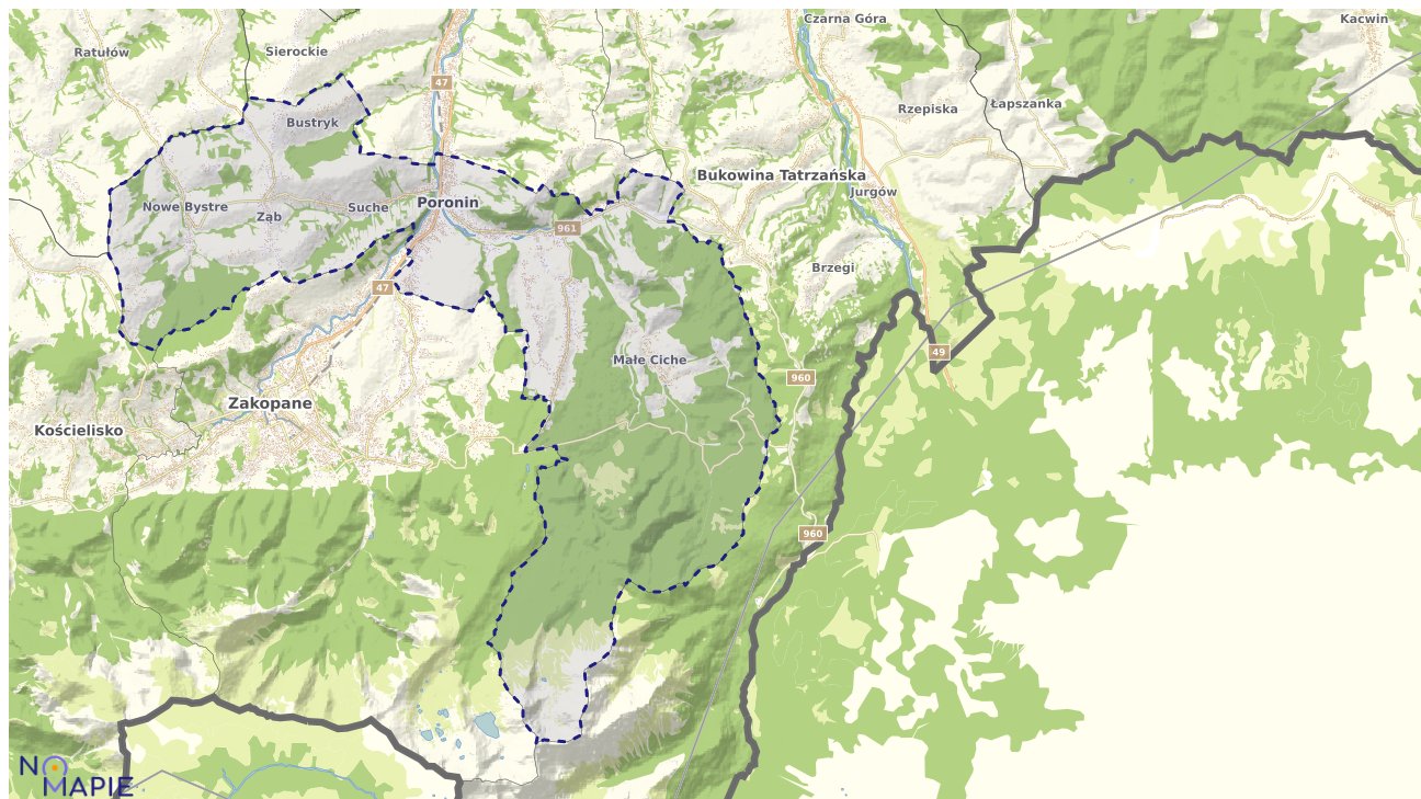 Mapa obszarów ochrony przyrody Poronina